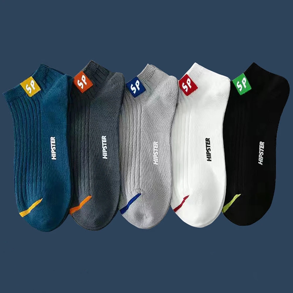 5 pares meias masculinas de alta qualidade primavera e outono engrossado respirável barco meias de corte baixo boca rasa meias casuais masculinas