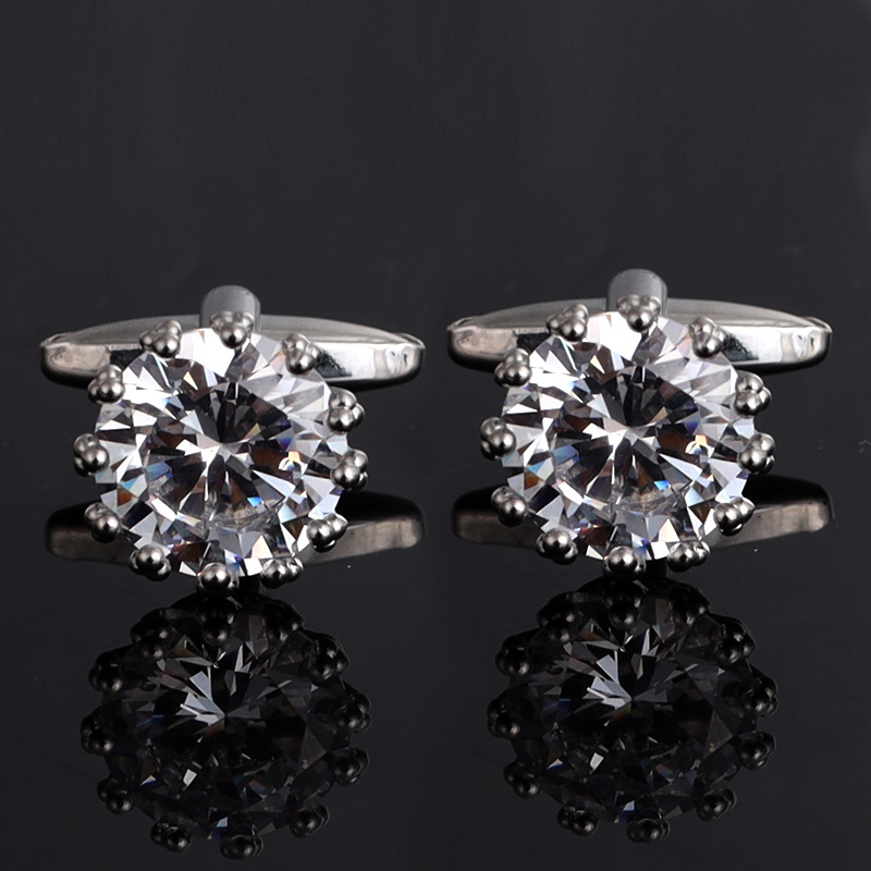 Luxury Rhinestone Cufflinks for Mens French Shirt Cuff Link Business Banquet Wedding Groom Anniversary Accessories Jewelry: silver-white