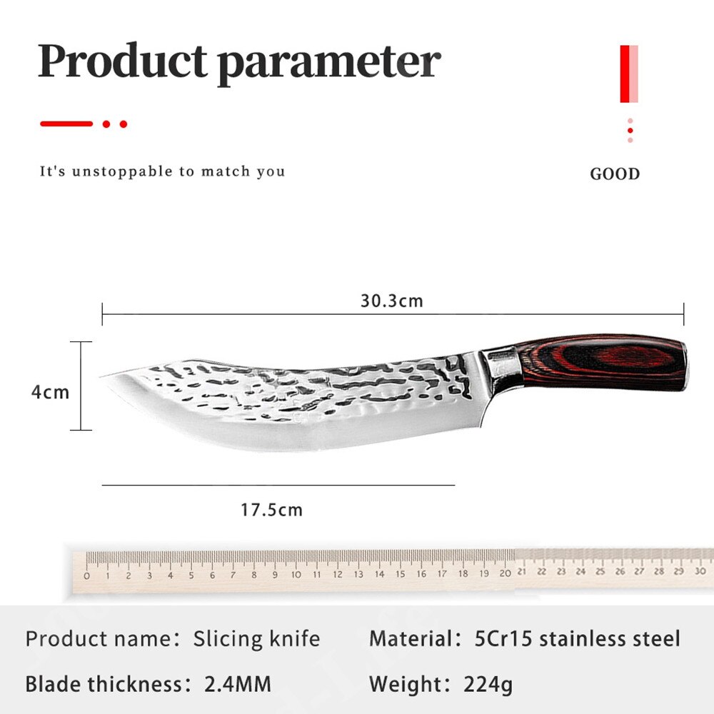 Butcher Knife Skinning Knife 5CR15 Pig Boning Knife Special Knife For Cutting Meat Hammered Stainless Steel Barbecue Meat Knife