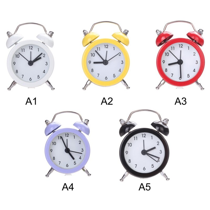 Small Bed Alarm Clock Twin Bell Silent Alloy Stainless Metal Alarm Clock Digitale Klok Cute Mini Metal Alarm Clock