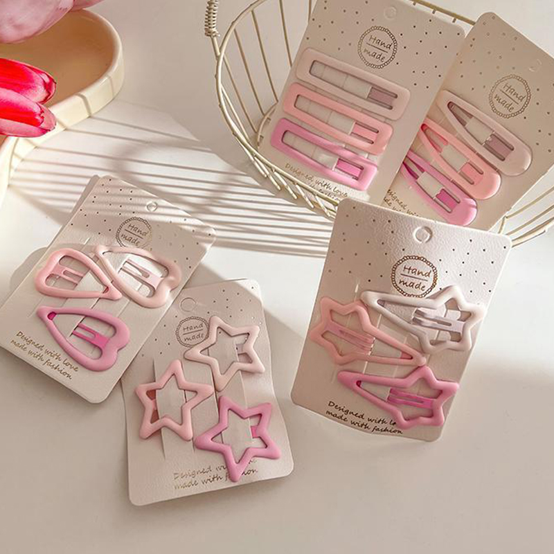 3pcs/set Mini Korean Style Frosted Pink Color Hairpins For Women Girls Star BB Hair Clips Pin Snap Ornaments Accessories