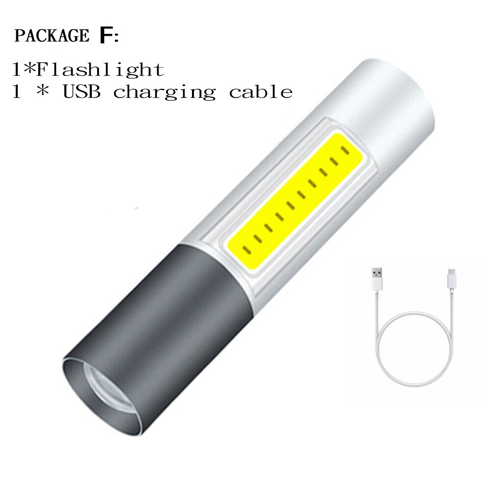 ZHIYU USB Rechargable Mini LED Flashlight 3 Lighting Modes Waterproof Torch Telescopic Zoom Stylish Portable Suit Night Lighting: package F / ZOOM