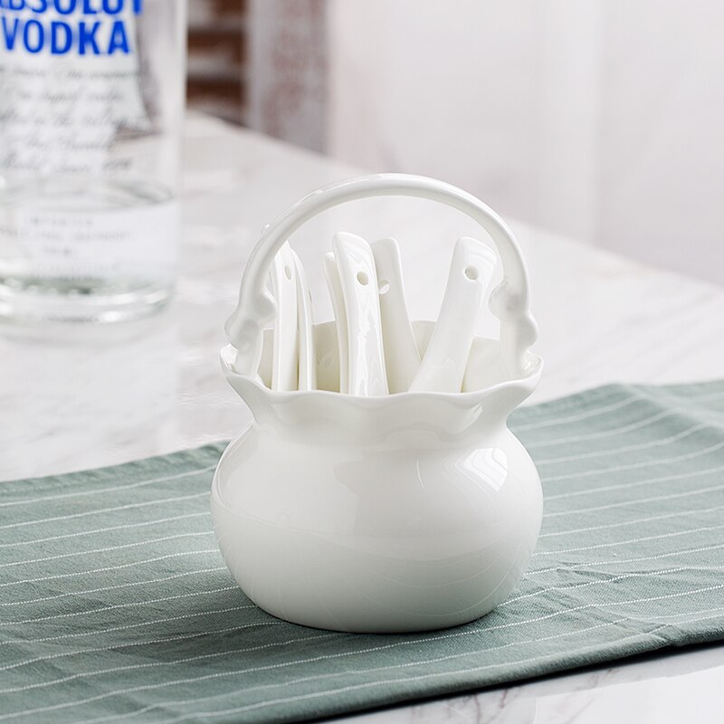 Ægte porcelænstand til spisepinde, vintage, skeholder, søde køkkenudstyr, antik fuglekeramik dekoration