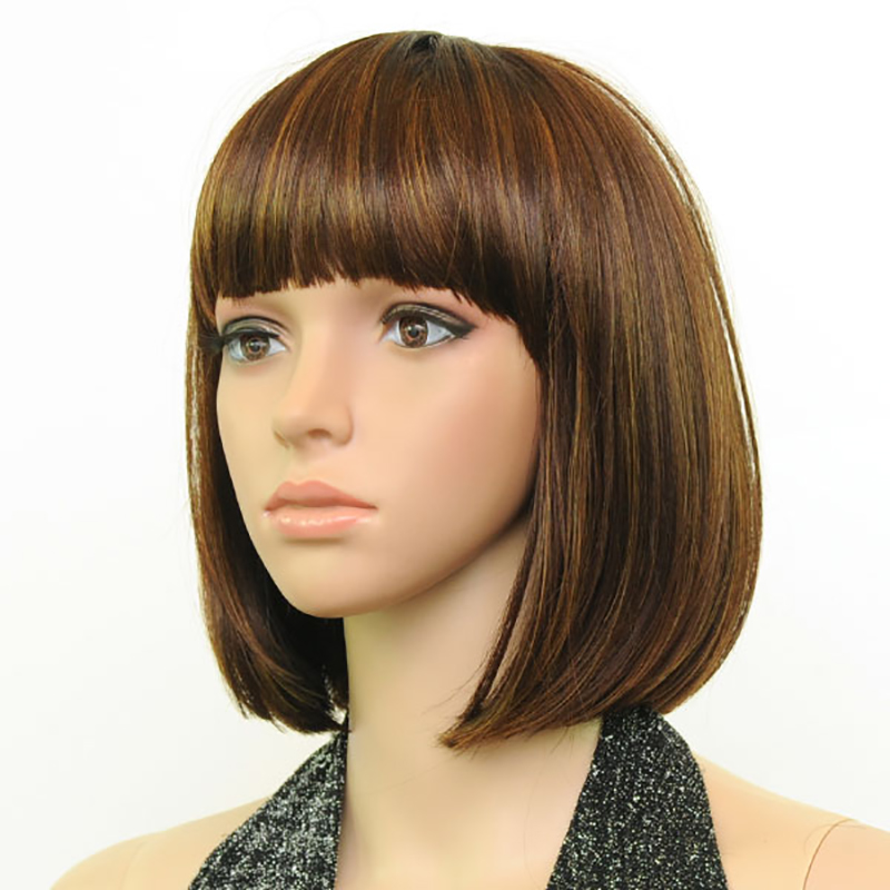 Hairjoy kvinnor syntetiskt hår peruk snygg lugg brun blandad kort rak peruk 3 färger tillgängliga
