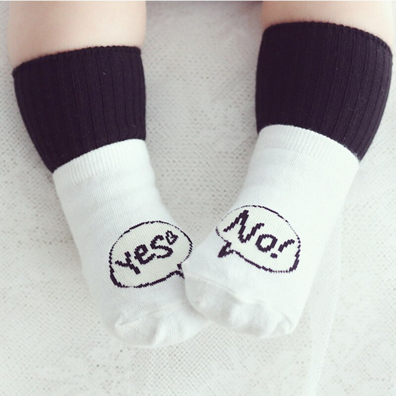 Hylidge Yes/No Print White Black Baby Girl Boy Socks Anti Slip Soft Cotton Kids Girl Ankle Socks for Newborn to 4 Years 1 Pair