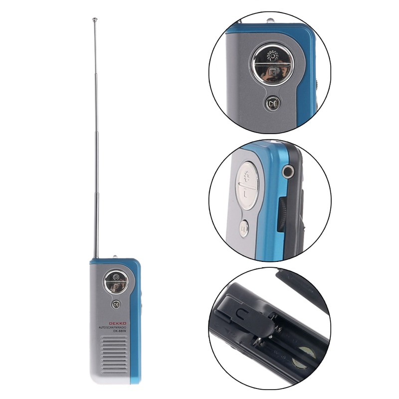 Mini Draagbare Auto Scan Fm Radio Ontvanger Clip Met Zaklamp Oortelefoon DK-8809 634A