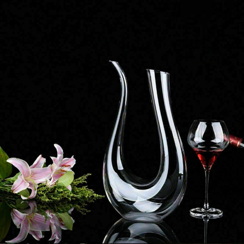 U Shape Lead Free Premium Crystal Glass Wine Decanter Carafe Crystal Glass Clear Wine Aerator Crystal Glass Wine Decanter Grade