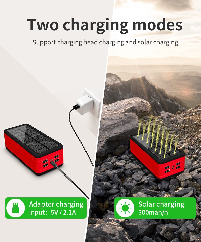 99000mAh Wireless Solar Power Bank Portable Charger Large Capacity 4USB LEDLight Outdoor Fast Charging PowerBank Xiaomi Iphone