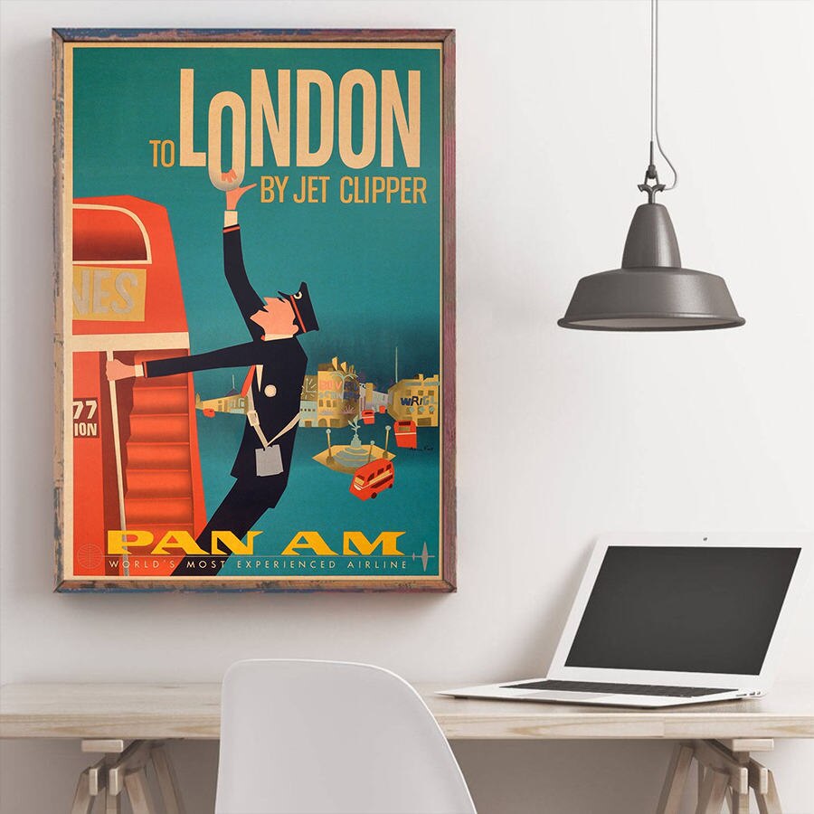 London city rejseplakat håndmalet turistattraktioner vintage kraftpapir pub cafe soveværelse boligindretning wallsticker 42 x 30cm