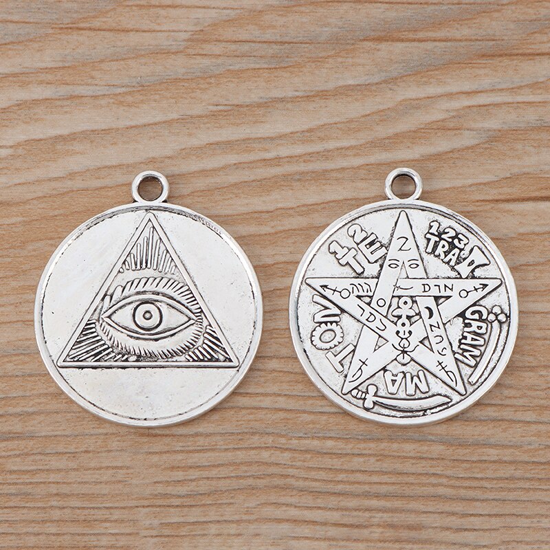 ZXZ 5 stücke Große Tetragrammaton Pentagramm Pentagramm Runde Reize Anhänger für Halskette Schmuck, sterben Entdeckungen 35mm