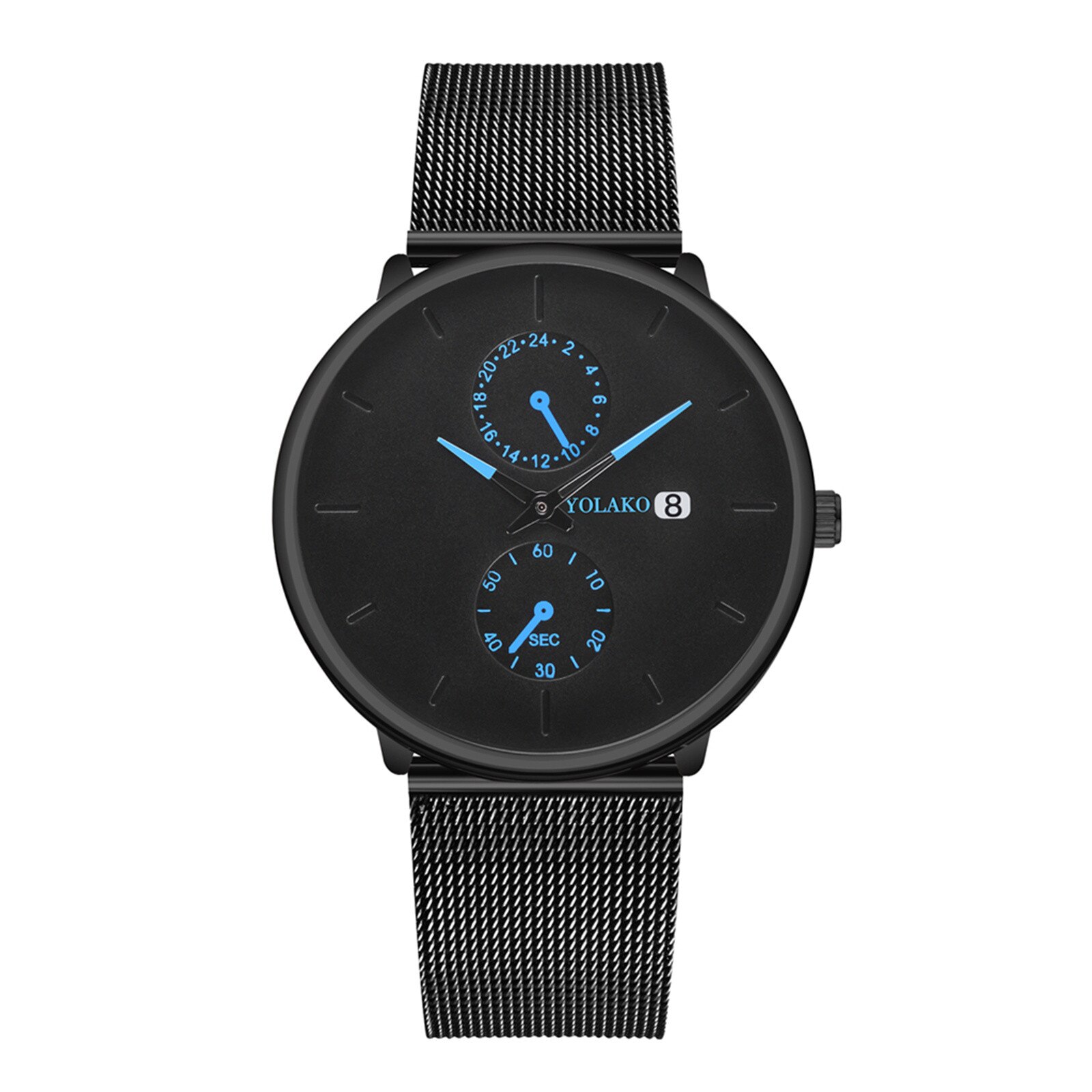 Mode Heren Gecontracteerd Horloges Trend Dial Dubbele Ogen Drie Handen Riem Kalender Riem Heren Horloge: C