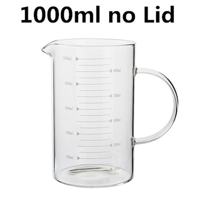 Food Grade Borosilicate Glass Measuring Cups with lid Pot Kettle Kitchen Accessories Measuring Milk Clear Glass Cup Cook Scale: 1000ml