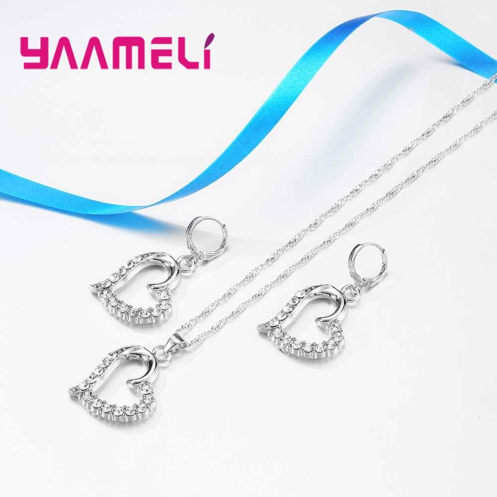 Joyería de plata de ley 925 en forma de corazón para mujeres COLLAR COLGANTE + bonitos conjuntos de pendientes boda baile cita de