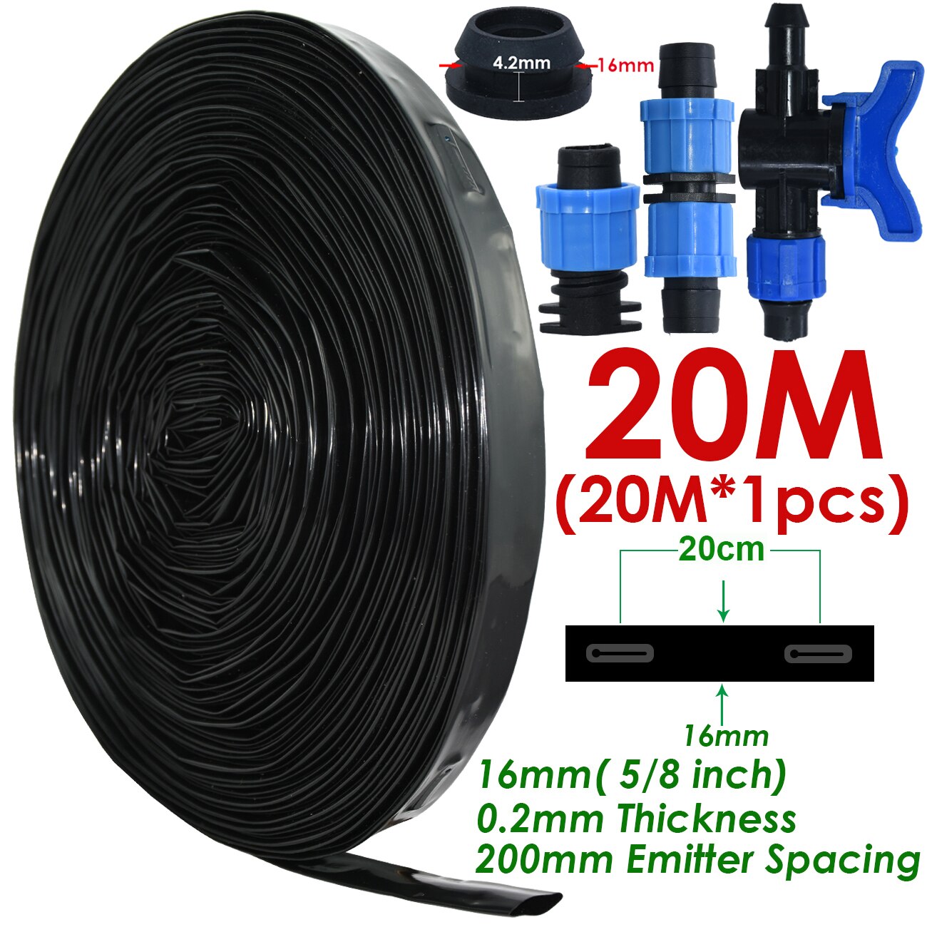 KESLA 20-150M 5/8 ''16mm 0.2mm gruba taśma kroplująca robić nawadniania 8mil 20cm emiter Dripper odstępy szklarnia ogród podłącz twardy wąż: KSL01-KI146-20M
