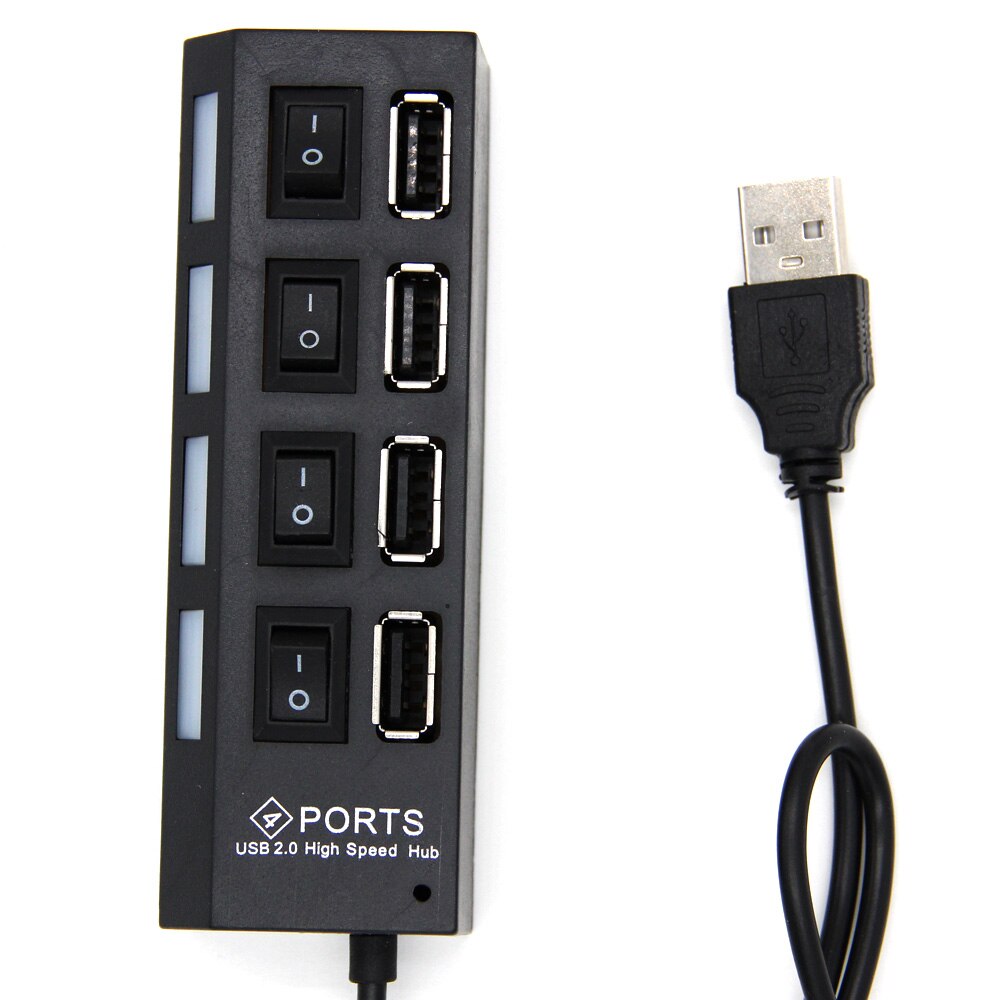 Mini USB 2,0 con 4 puertos, concentrador de carga USB 2,0, divisor con interruptor de encendido/apagado para tableta, ordenador portátil, Notebook, luz LED