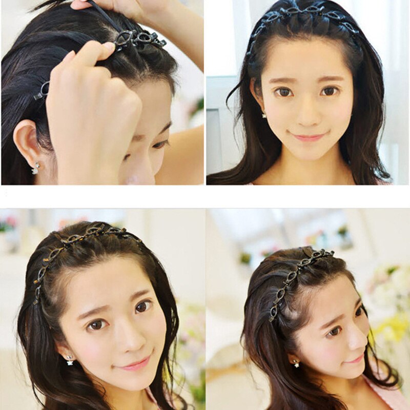 Horquilla para peinado con doble flequillo, accesorios para el cabello de doble capa, diadema, bandanas, ,