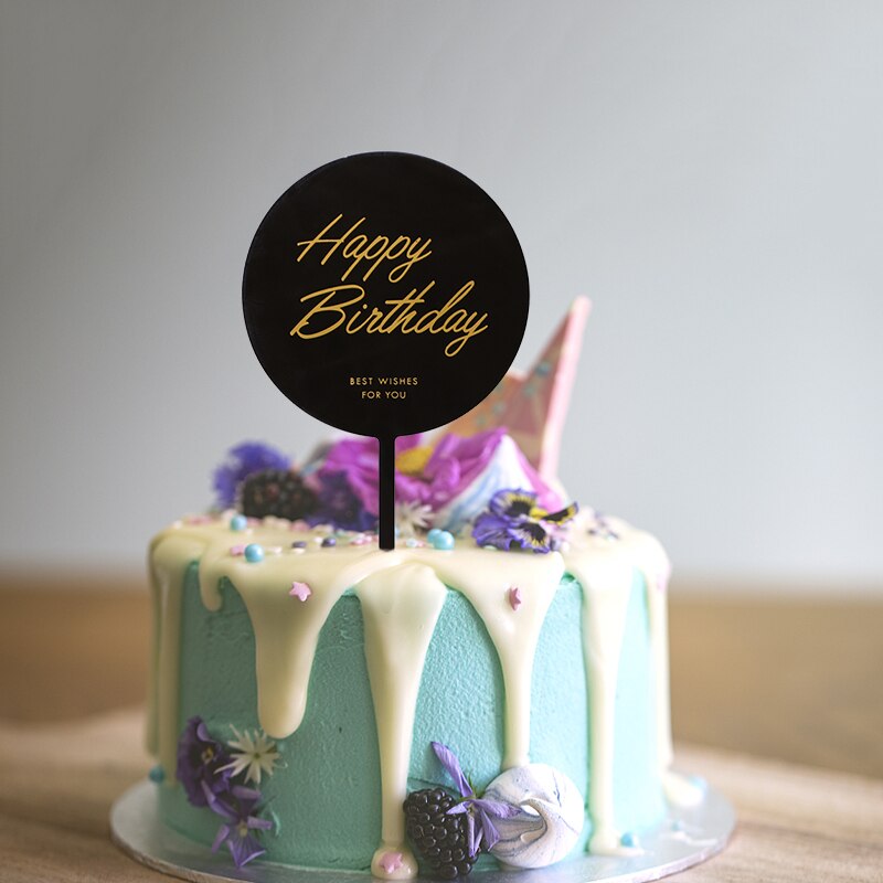 Happy Birthday Acrylic Cake Toppers with Flower Cake Toppers Birthday Party Baking Supplies Cake Decorating Flags Toppers