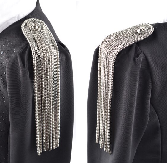 ZY DIY Provided! 2pcs/pair Punk Cool Black Silver Gold Long Metal Alloy Tassel Epaulet Badge Free Alloy Badge
