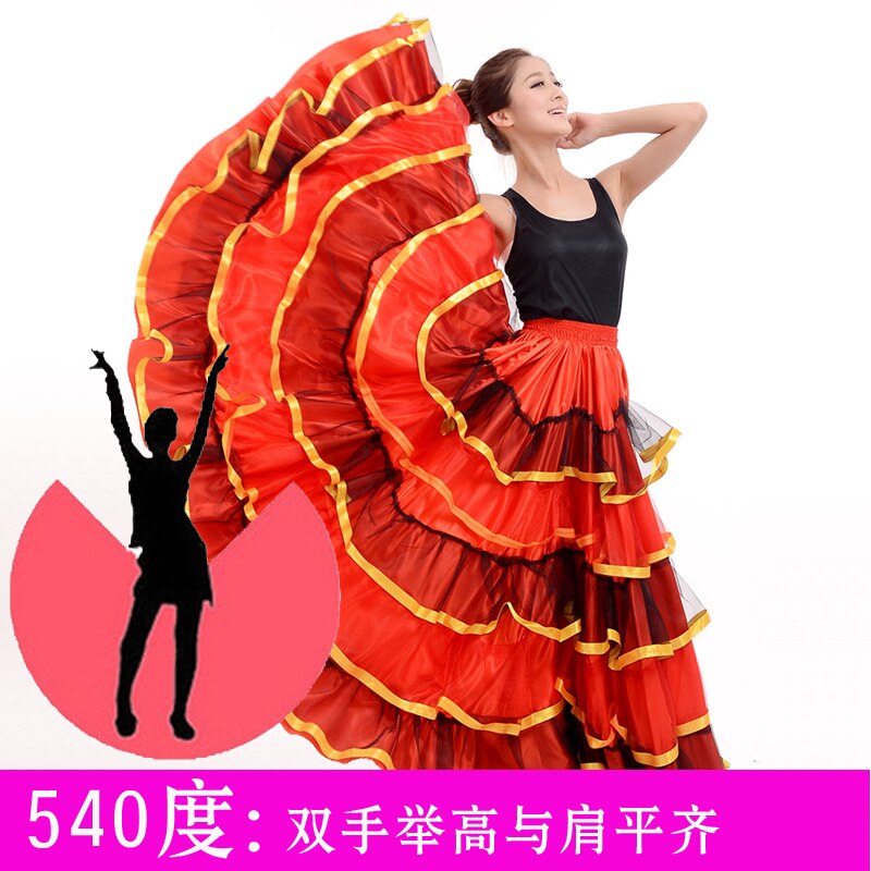 Costume demi-longueur Flamenco espagnol, jupe buste de danse ouverte, Costume de scène pour femme, tenue de spectacle H596,: Red540
