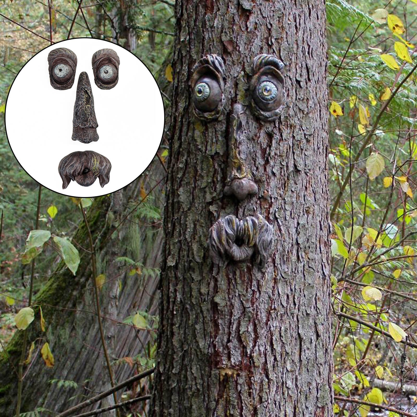 Træ ansigter indretning påske dekorationer gammel mand træ ansigt skulptur bark ansigtstræk have kigger gård kunst udendørs dekoration: Stil c
