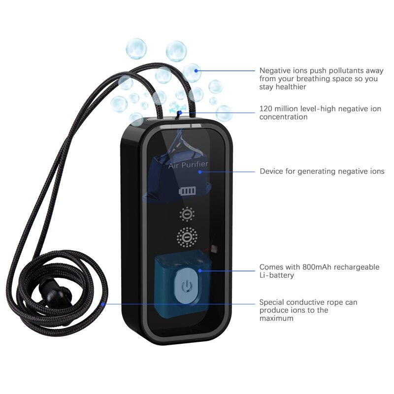 120 milioni di ioni negativi indossabili personali mini portatile 800MAH batteria collana auto appeso collo purificatore d'aria