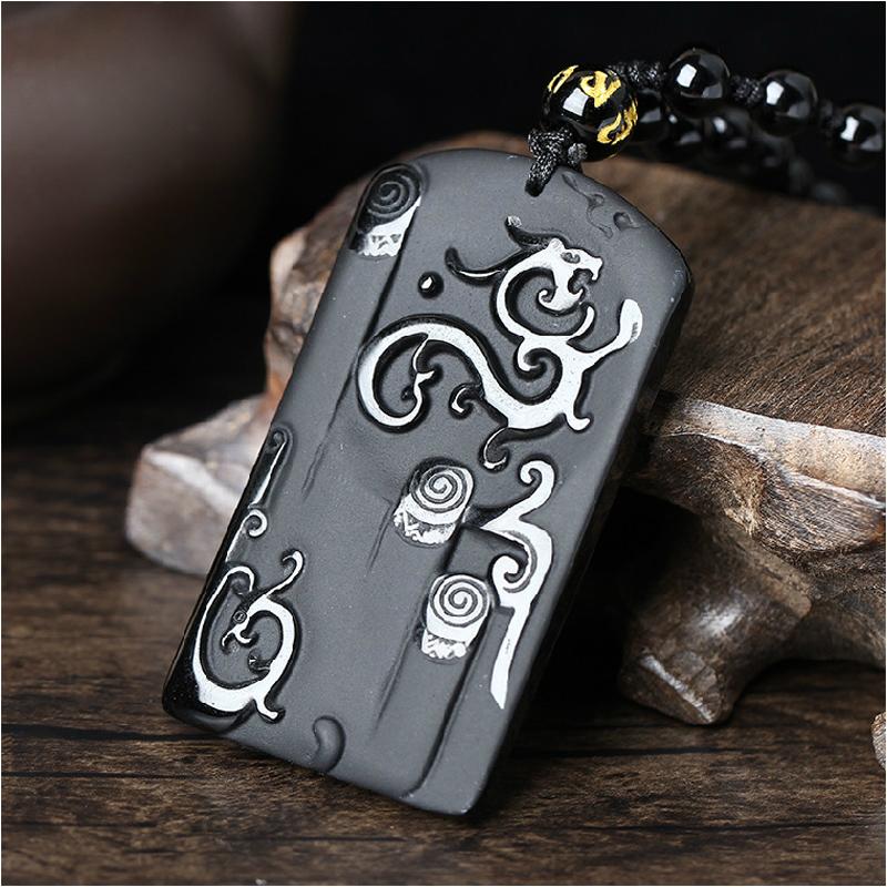 Natuurlijke Zwarte Obsidiaan Draak Hanger Kralen Ketting Charm Sieraden Hand-Gesneden Lucky Amulet Cadeaus Voor Haar Vrouwen Mannen