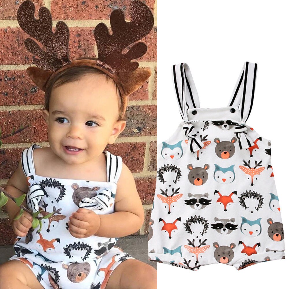 Zomer Pasgeboren Baby Meisje Jongens Strappy Romper Jumpsuit Bodysuit Mouwloze Kleding Cartoon Dieren Print Sunsuit