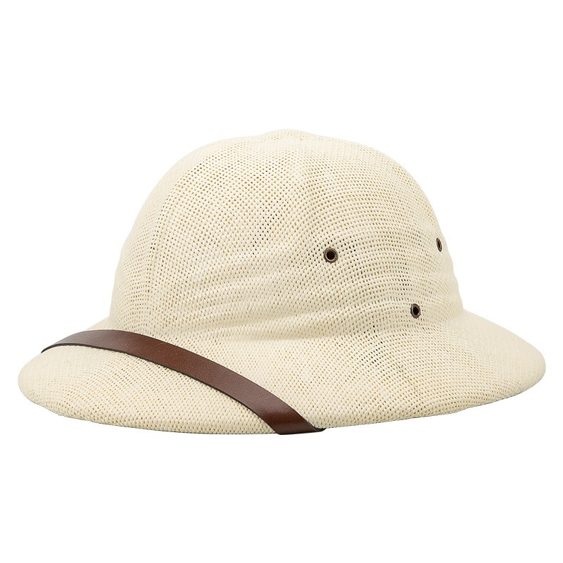 Sombrero de paja estilo Vietnam para adultos, casco de explorador británico, sombreros de sol de cubo de barco de verano: Marfíl