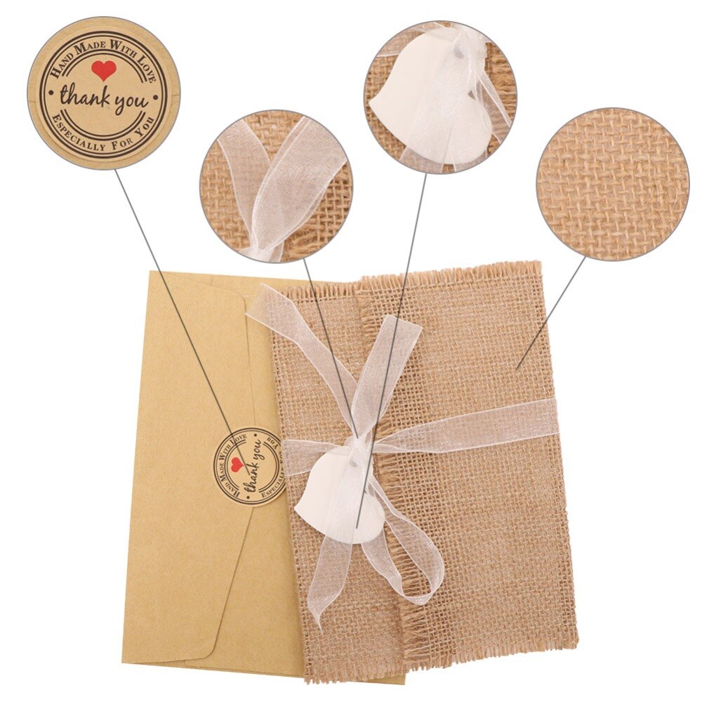 OurWarm-carte d'invitation vierge 50 pièces | Enveloppe en toile de jute et dentelle en cœur, pour invités, décoration de mariage