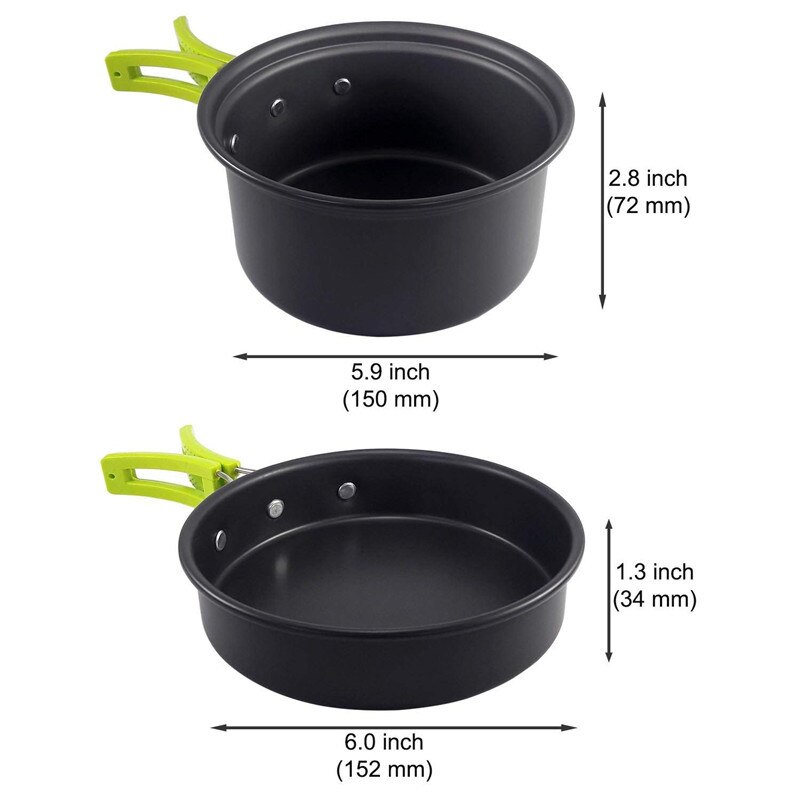 Camping køkkengrej sæt 2 personer campingudstyr bålredskaber non-stick madlavning let stabelbare grydeskåle opbevaringstaske