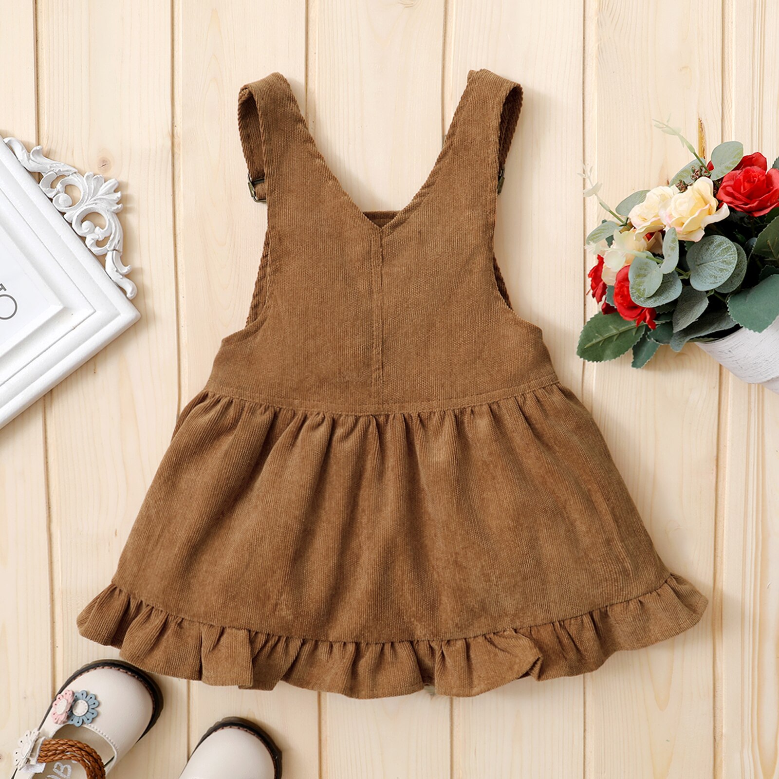 Peuter Baby Meisjes Ronde Kraag Romper Pak, Baby Mouwloze Regenboog Afdrukken Jurk, effen Kleur Corduroy Een Stuk Rok 0-3T
