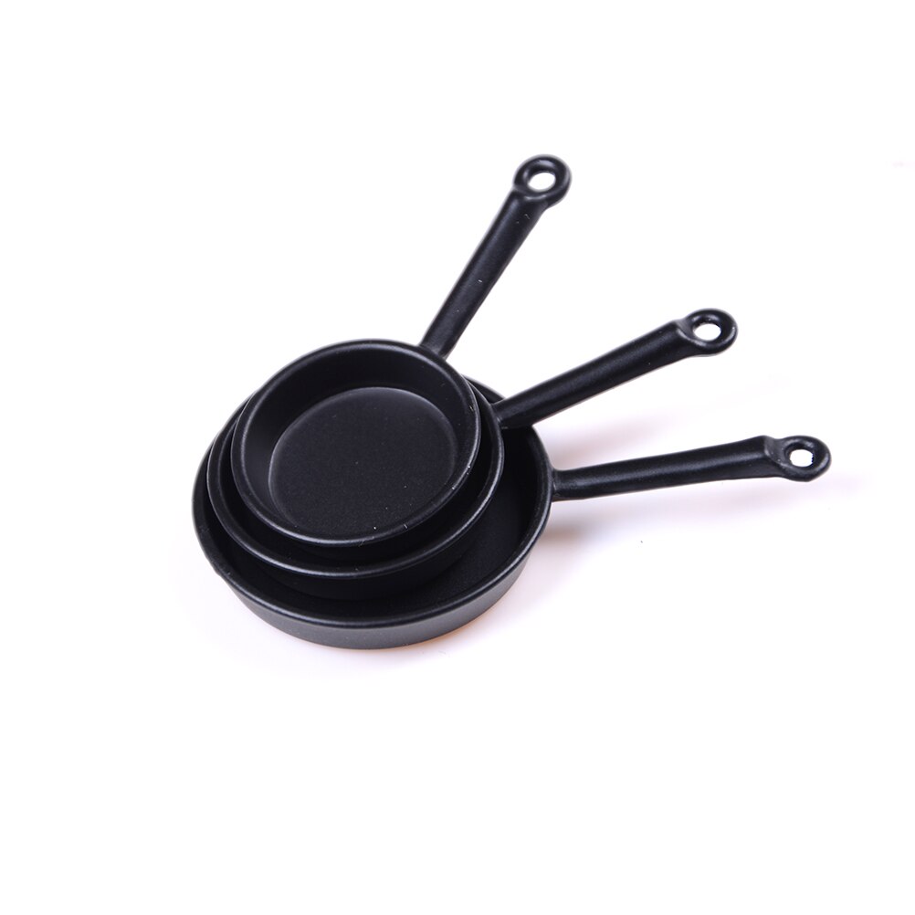 TOYZHIJIA 3pcs Metal Frypan Frying Pans Cooking Pot Cookware 1/12 Scale Doll House Miniature Kitchen toy Accessory