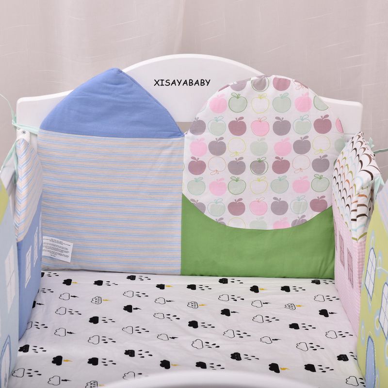 6 pz/impostato cotone lettino paraurti cina ricamo decalcomanie del fumetto forma piccola casa bambino cirb imbottiture e paraurti telecamera da letto del bambino