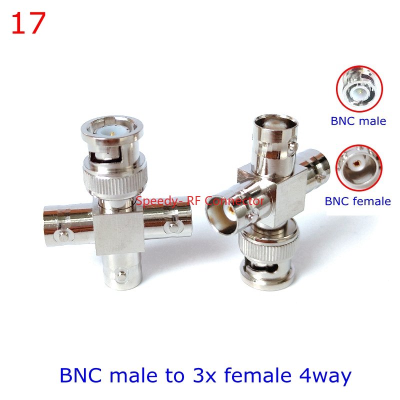 Conector divisor Q9 tipo T de 3 vías y 4 vías, conector BNC a BNC macho hembra, adaptador Coaxial RF, cobre y latón, rápida, 1 piezas: Gris