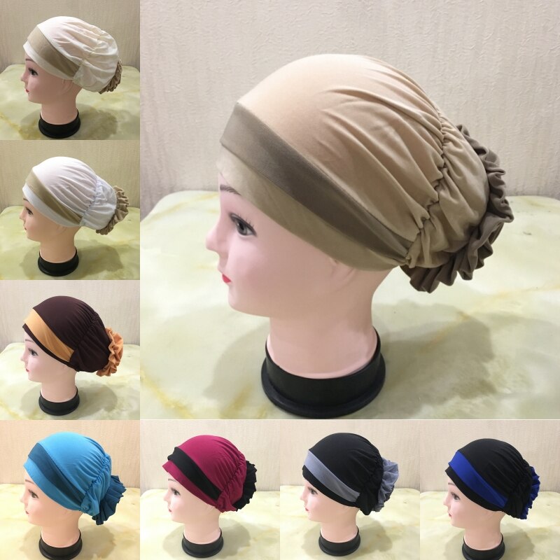 Muslim Woman Casual Headdress Big Flower Headscarf Hat Hair Loss Cap Islamic Baotou Cap Chemo Hat Color Matching Hats Headwear