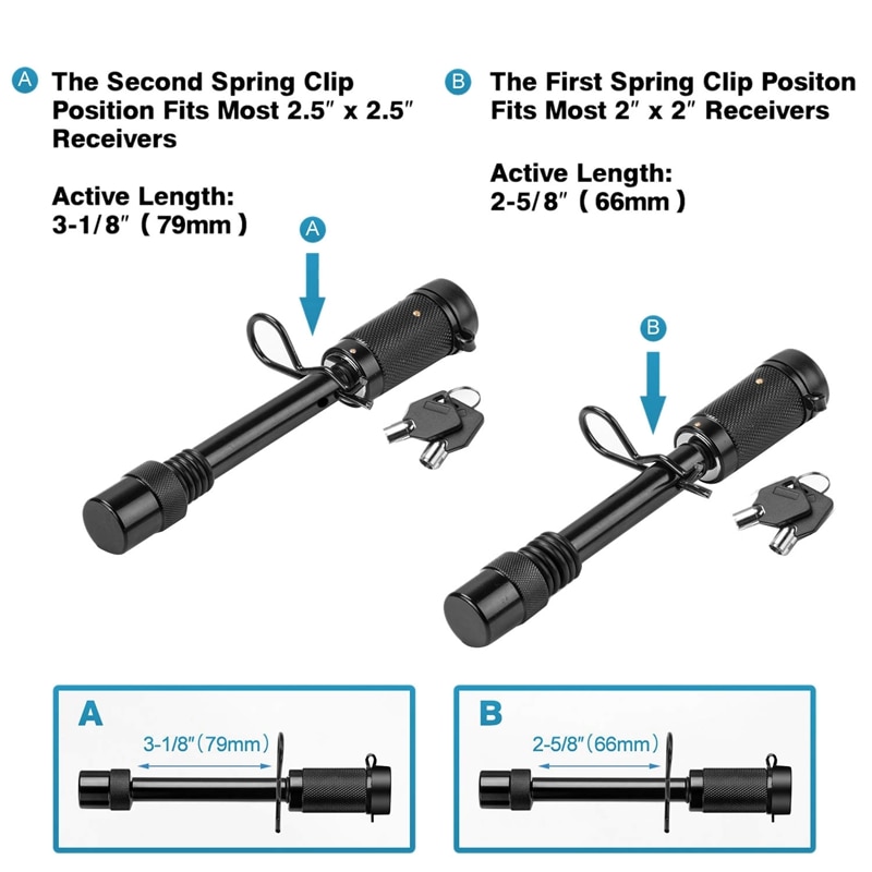 Heavy Duty Trailer Hitch Pin Lock 1/2 Inch and 5/8 Inch Receiver Hitch Pin Lock Set Anti-Rattle for Class I,II,III,IV,V Hitches