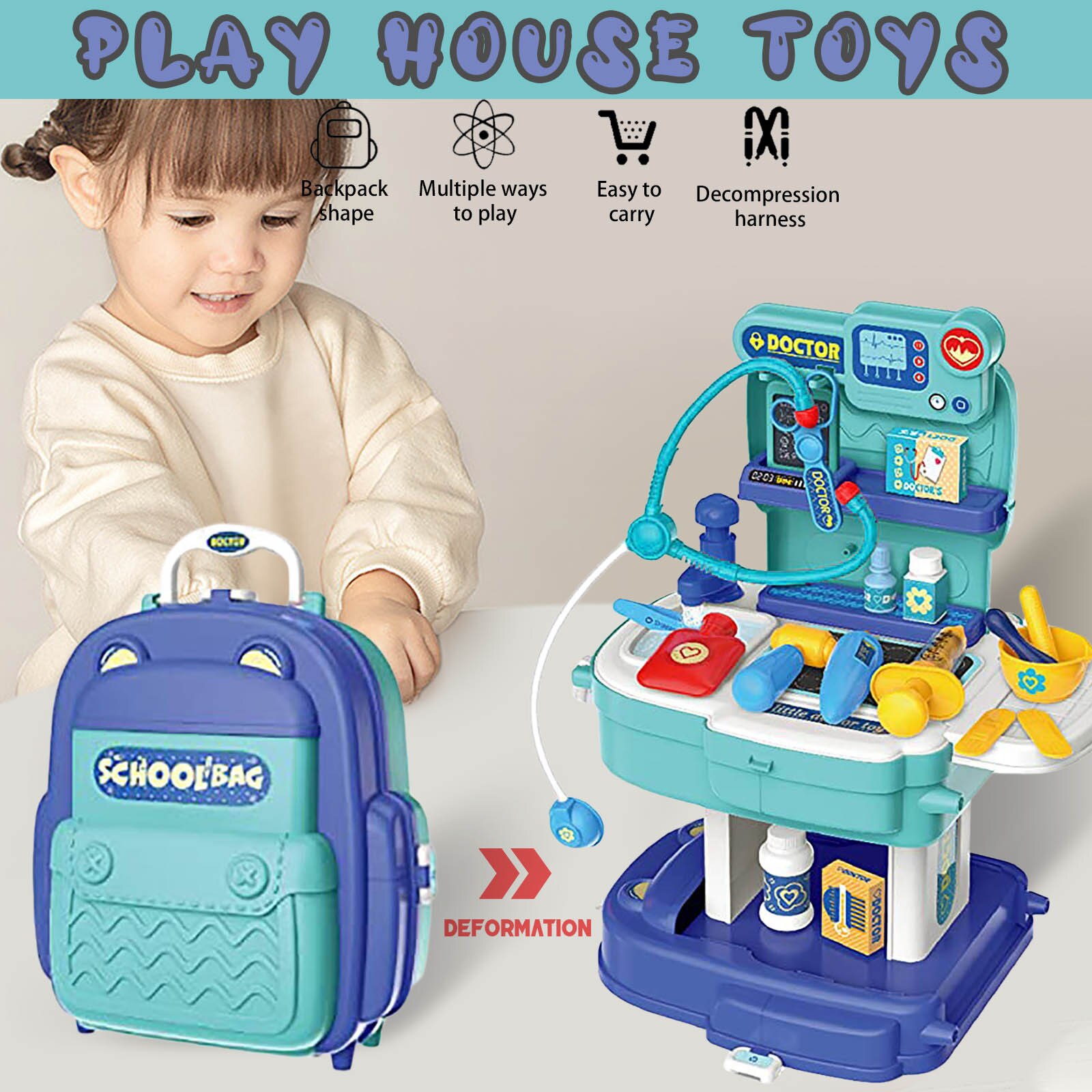 Cute School Bag Tool Boy And Girl Toy Set With Portable School Bag Simulation toy Play house suit jouet enfant fille