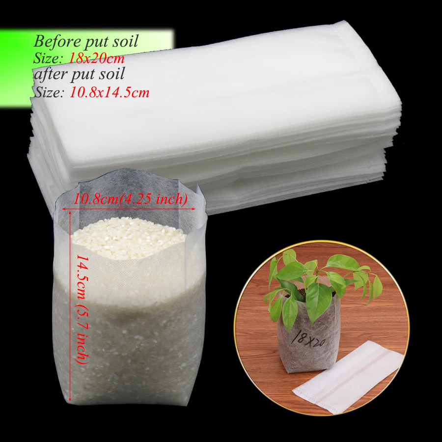 50 STUKS 18x20cm Biologisch Afbreekbare Plantaardige Zakken Milieu Wegwerp Planten Groeien Zakken niet-geweven Stof Pouch Wortel container
