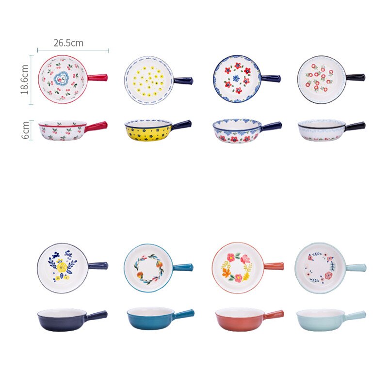 Ceramic Hand-painted Glazed Baking Bowl with Handle French Onion Soup Salad Bowl Roasting Lasagna Pan Round Bakeware