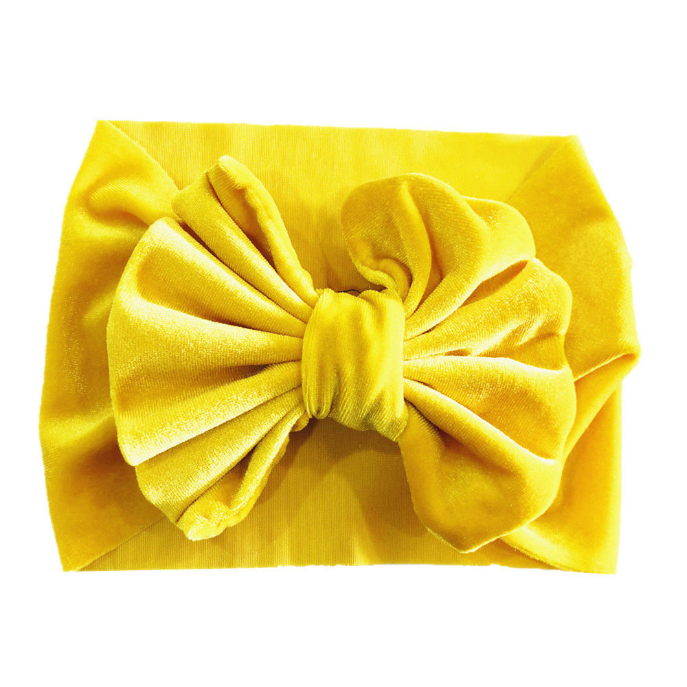 tout enfant en bas âge enfant bébé fille garçon velours bandeau solide nœud cheveux bandeau chapeaux coton tête enveloppement accessoires enfants 1-5T: YELLOW