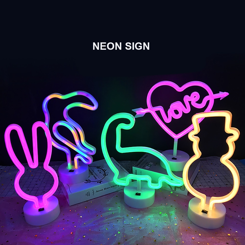Neon Sign Usb/Aa Batterij Led Decoratie Liefde Muzieknoot Led Night Lights Konijn Paddestoel Dolfijn Anker Dinosaurus Toekan