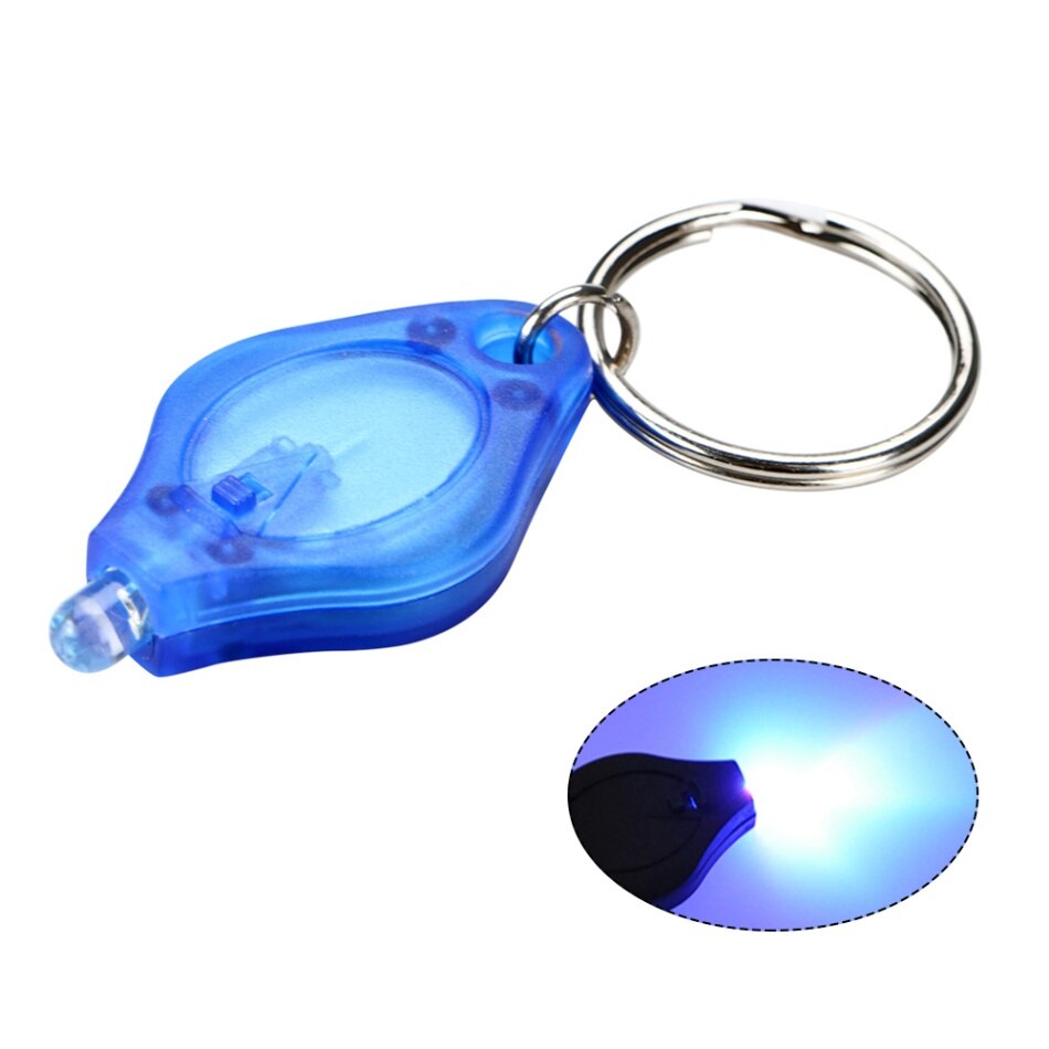 1 st mini led nyckelring ficklampa ultra ljus led nyckelring liten bärbar nyckel r-ing uv ljus fackla med krok för promenader camping: Blå