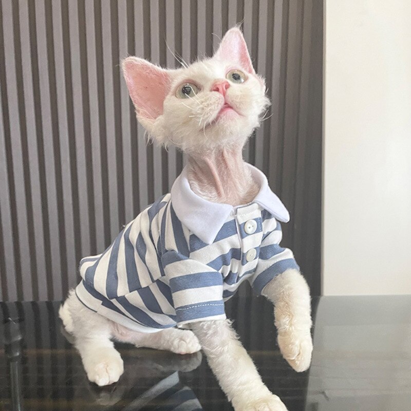Hairless Cat Clothes Sphinx Devon Clothes Autumn Winter Collar Polo Shirt Elastic 100% Cotton Style Clothing for Cats