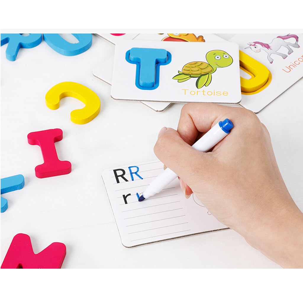 Træ 26 abc alfabet engelske bogstaver læring matchende gåder farve form kognition legetøj til baby tidlig læring