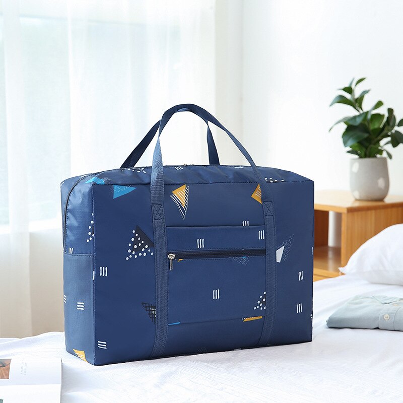 Große Faltbare Reise Duffle Tasche Wasserdichte Kleidung Lagerung Organizer Männer Frauen Wochenende Gepäck Tasche Verdicken: Marine Blau Geometrie