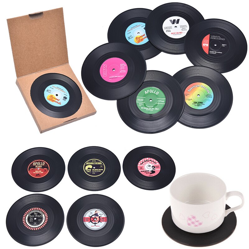 2/4/6Pcs Retro Vinyl Onderzetters Drankjes Tafel Cup Mat Cd Record Spinning Matten Tafel Decoratie Keuken tools Home Decor