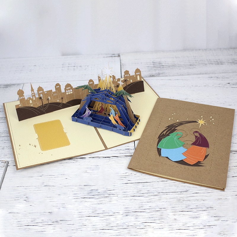 Ait card nativity god jul 3d sammenfoldelig pop-up festivalhilsen postkort