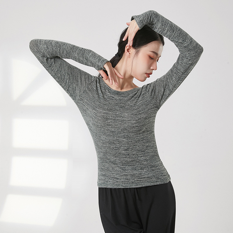 Dansen Praktijk Kleding Voor Vrouwen Folk Stijl Body Rijm Yoga Top Lange Mouw Duim Vinger Gat T-shirt Slim Moderne volwassenen 2XL