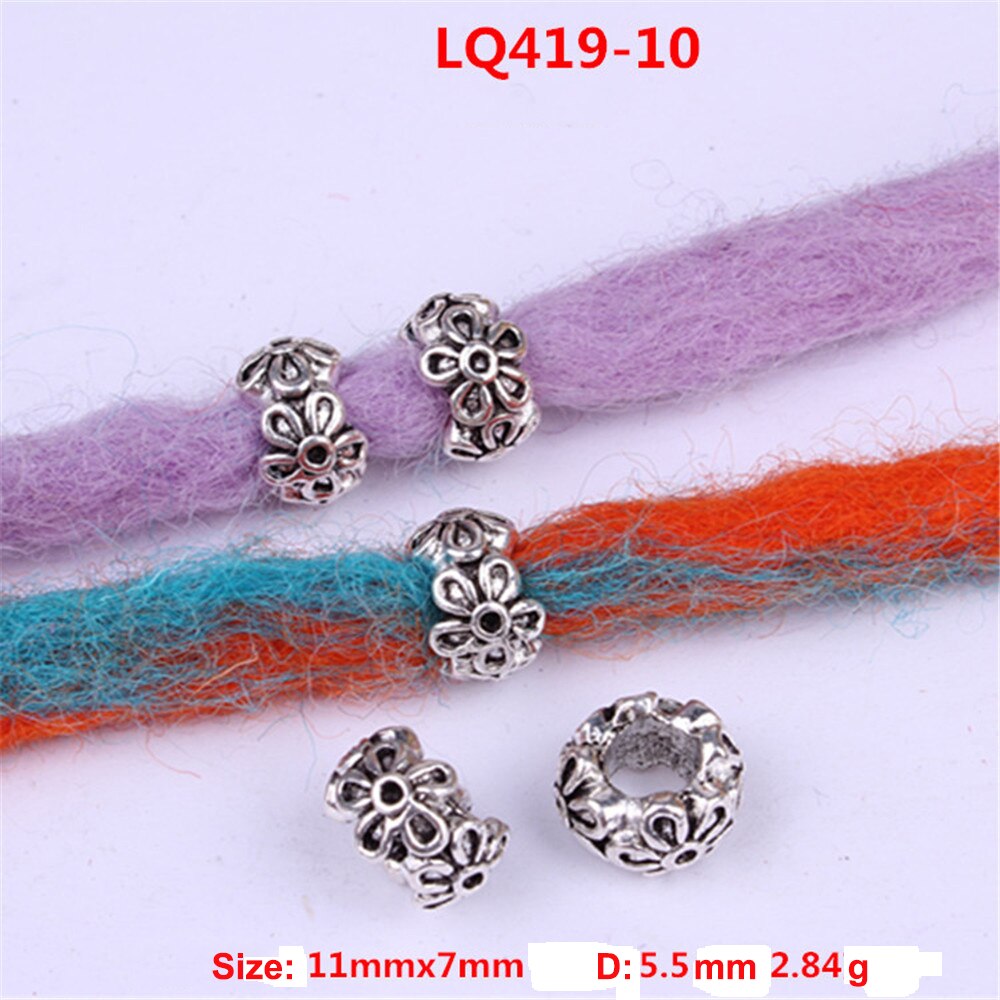 10Stck retro Silber Metall Haar flechten Furcht Dreadlock Bart Perlen Ringe Rohr ca 6mm Innen See Schmuck 15 stil: LQ419-10