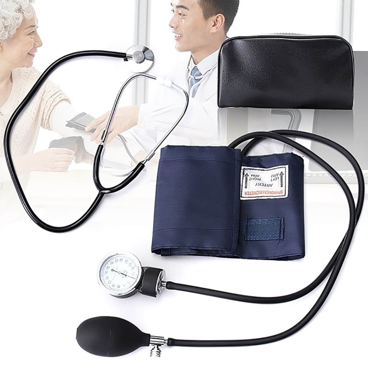 Stethoscoop Aneroid Bloeddrukmeter Manchet Professionele Bloeddruk Maatregel Apparaat Kit Draagbare Gezondheid Monitor 0-300 mmHg